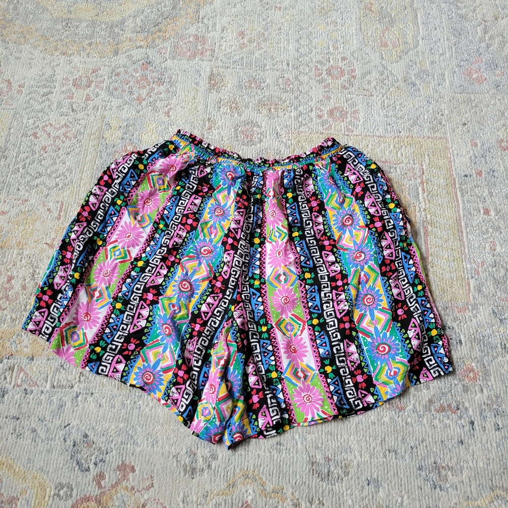 Vintage California Krush Abstract Geometric Floral Greek Key Unisex Shorts Sz M